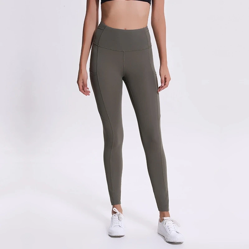 Женские супер мягкие леггинсы Dri Fit с высокой талией для занятий йогой, занятий спортом, с телефоном и скрытыми карманами - Цвет: Army Green