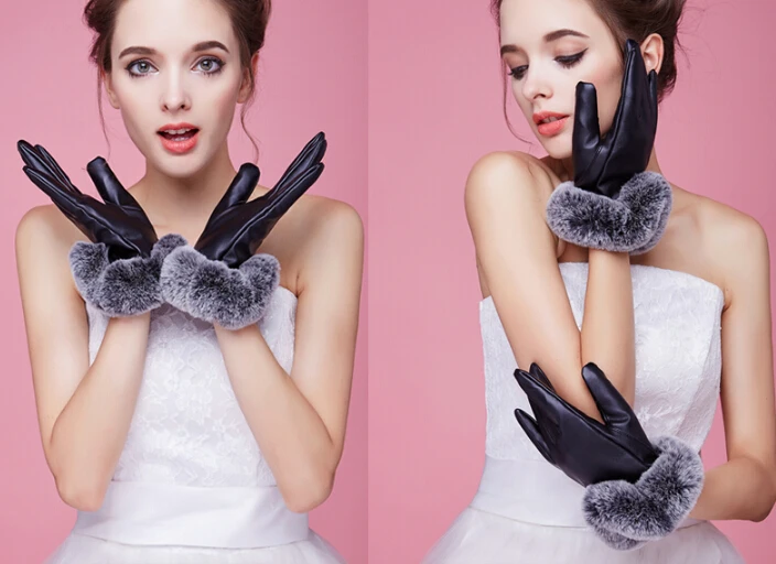 

Women Autumn Winter Faux Rabbit Fur Warm Gloves Fashion Touch Screen Thickening Thermal Cold Proof Mittens Gloves
