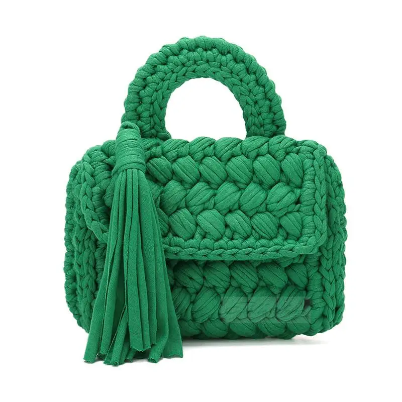 Dark Green Estelle Wang, хлопковая ткань, маленькая сумка с кисточками с верхней ручкой, модная Женская Вязаная летняя ручная работа, вязаная дорожная сумка, тканевая сумка - Цвет: Dark Green