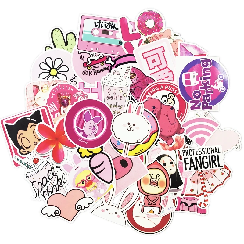 50 шт. розовая милая серия мультяшная ПВХ водонепроницаемая наклейка для