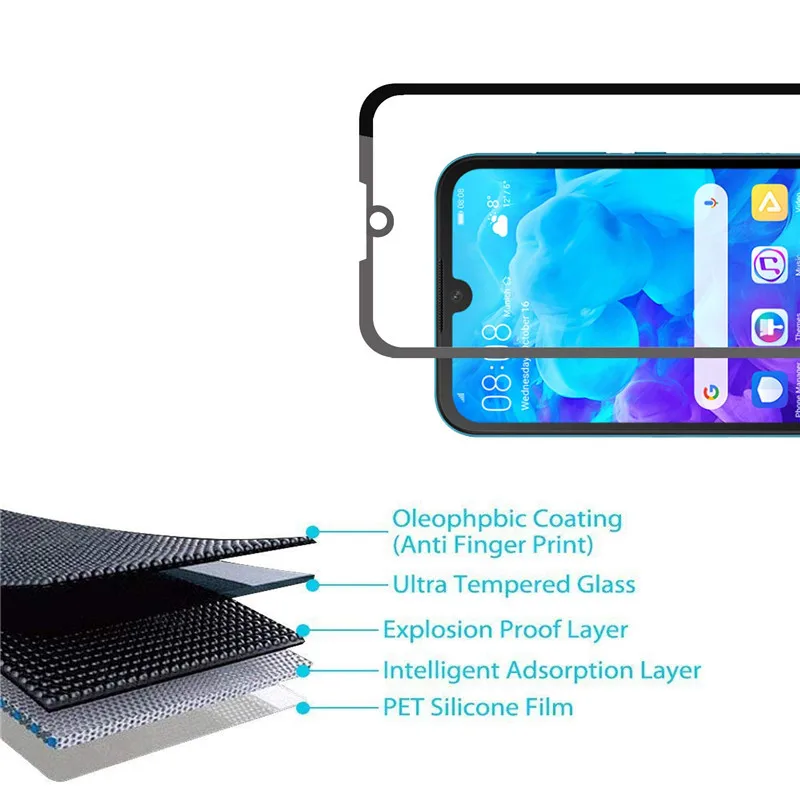 9D полная проклейка Huwei Y5 2019 стекло для Huawei Y6 Y7 Y9 защитное на Y 5 6 7 9 6Y 7Y 9Y 5Y пленка |