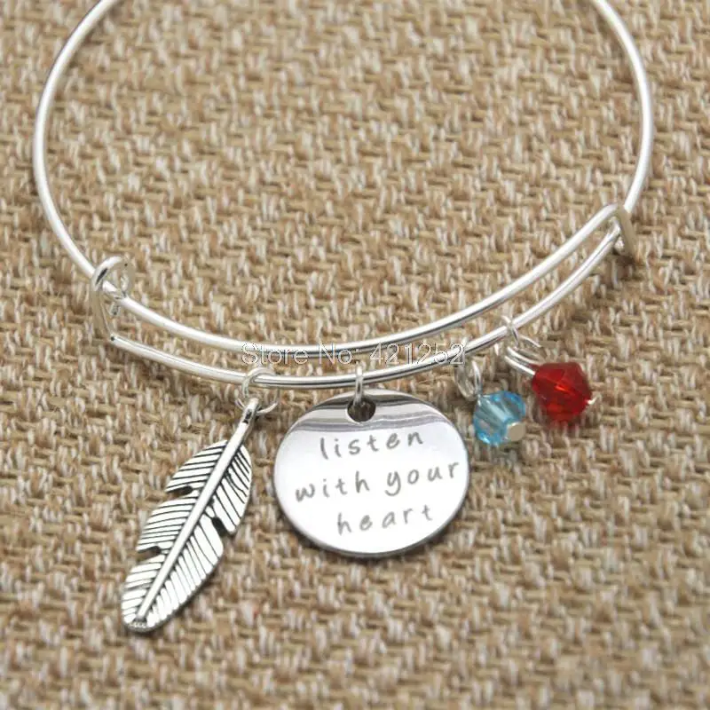 12 шт Pocahontas Вдохновленный Браслет Слушайте с вашим сердцем Серебряный цветной