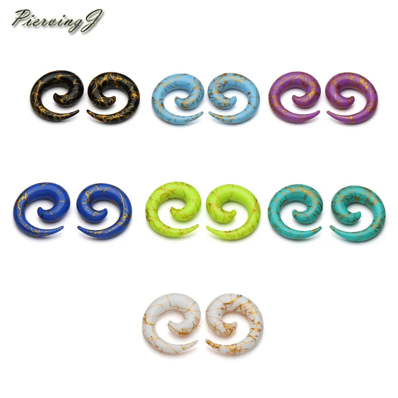 PiercingJ 7 пар/компл. 1,6-20 мм акриловые желтый покрытием смешанные цвета спираль улитка уха удлинитель с коническим отверстием производства украшения для ушного пирсинга