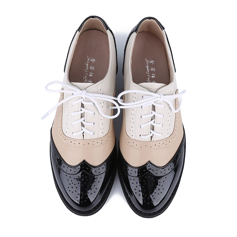Black white Female leather shoes vintage genuine flat Plus Size Woman Handmade oxford for women zapatillas | Обувь