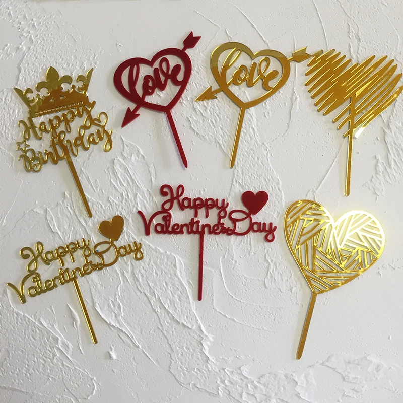 Valentine's Day Gold Acrylic Birthday Decoration Cake Topper lovers Marriage Top Happy Wedding Party Supplies Gift | Дом и сад