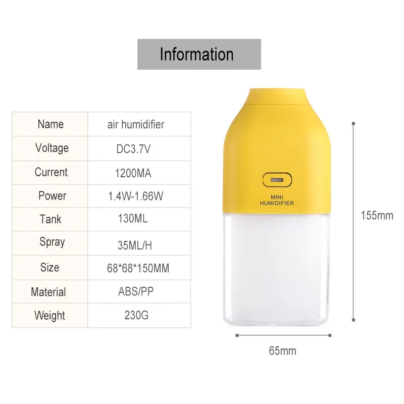 1200MA Rechargeable Ultrasonic Air Humidifier for Home Car Aroma Essential Oil Diffuser Mist Maker Fogger with LED Night Light | Бытовая