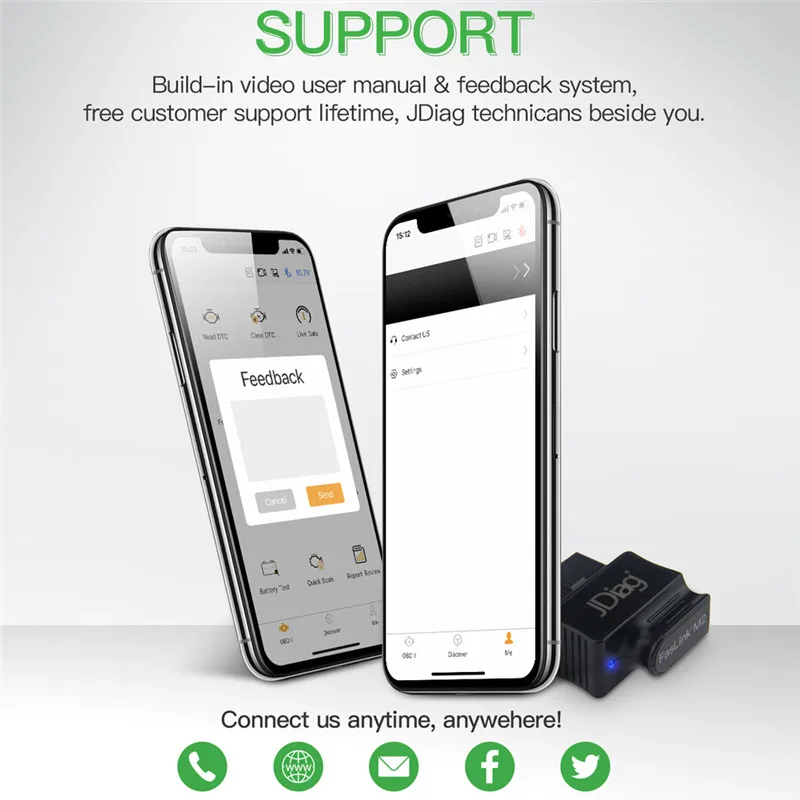JDiag OBD2 считыватель кодов OBD сканер FasLink M2 телефон Bluetooth 4,0 диагностический инструмент PK BD OBDLINK для iPhone для Android
