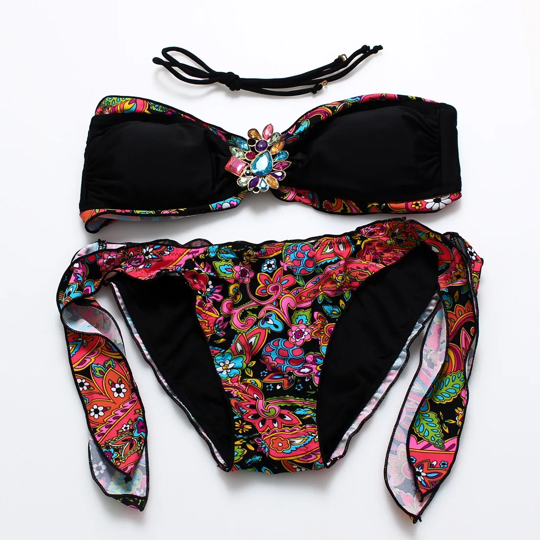 

2020 Printed Crystal Black Women's Bikini Set Female Beach Chic Vintage Sexy Halter Bathing Suit Ladies Swimsuit Padded Swimwear