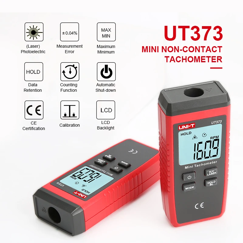 UNI-T UT373 Мини цифровой лазерный тахометр Бесконтактный тахометр диапазон оборотов 10-99999 ОБ/мин Тахометр одометр км/ч подсветка