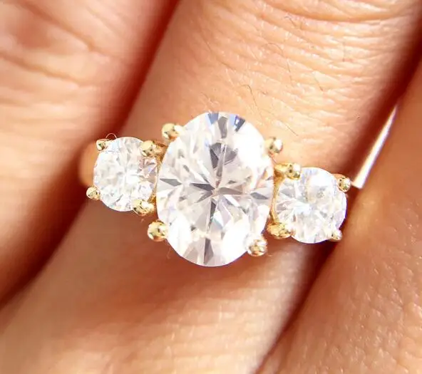 Engagement ring 14 K желтое золото Halo Moissanite обручальное кольцо 8x6 мм 1.5ct карат Овальный огранка блестящий для женщин, похожий на Forever One - Цвет камня: Engagement ring