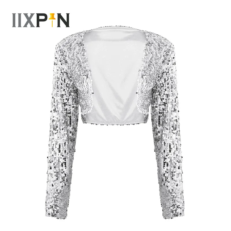 Женский блестящий пиджак с блестками укороченный костюм Джаз Звездный певец