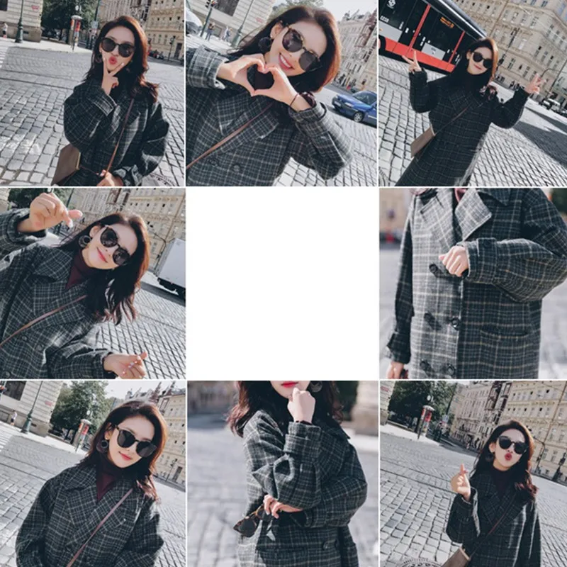 Женское винтажное шерстяное пальто в клетку длинное двубортное облегающее кокон