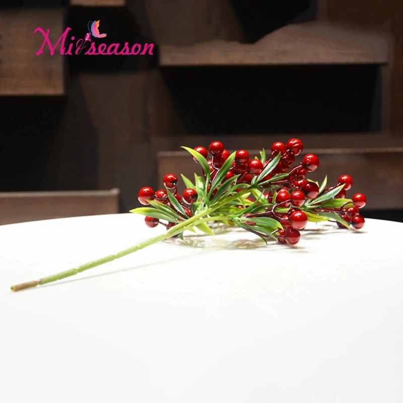 

40cm red berry Artificial Stamen Flower For Wedding Home Decoration 3 branches DIY wreath Scrapbooking Craft Fake Flowers