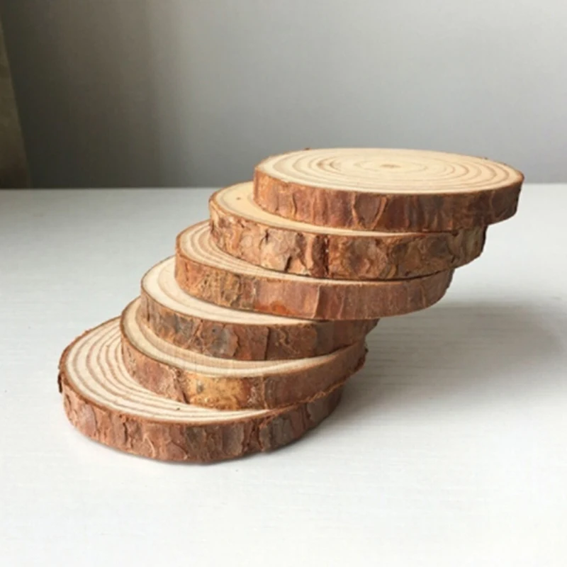10 PCS 3-4cm 5-6cm Unfinished Predrilled Wood Slices Round Log Discs With DIY Crafts Wedding Centerpieces Embellishments | Дом и сад