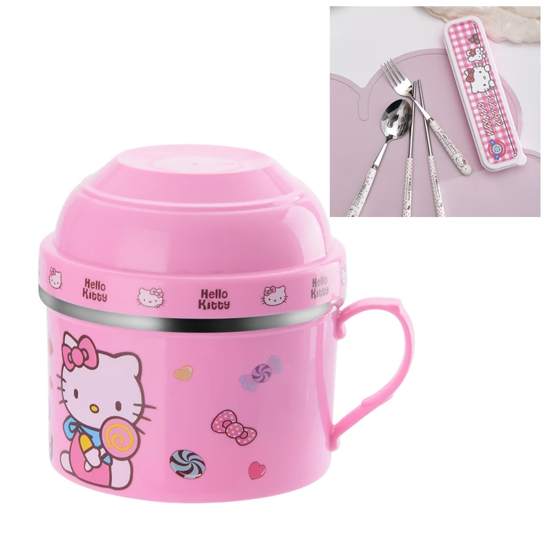 Портативный мультфильм японский из нержавеющей стали Коробки для обедов чашка