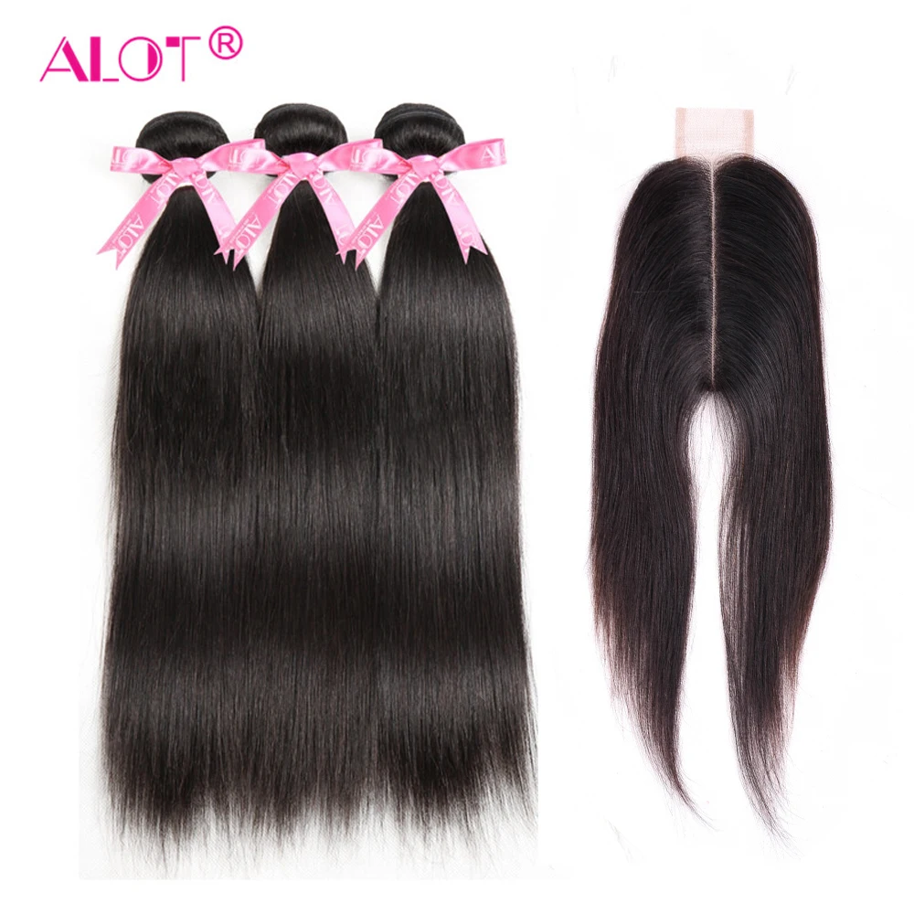 Много прямых перуанских волос пучки с застежкой 3 пучка длинной линией 2x6 не Реми 4
