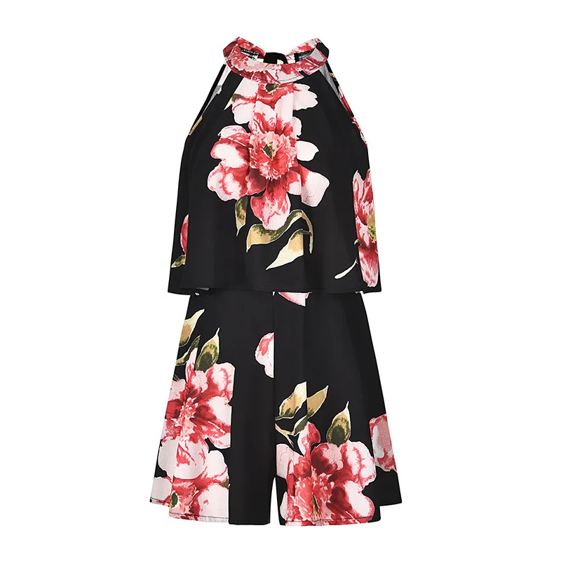 Boho Top Short 2 Piece Sets Women Floral Printed Sleeveless Sexy Two Set Femme Halter Backless Clothes Summer H | Женская одежда