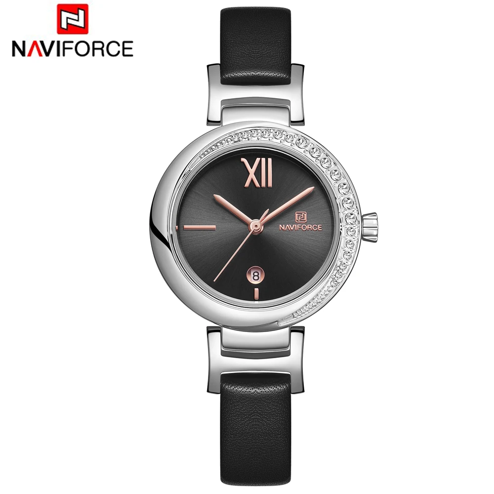NAVIFORCE Топ бренд женские часы цветок женские наручные часы из натуральной кожи ремешок браслет женские часы Новые Relogio Feminino