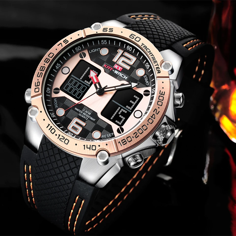 Часы наручные мужские с хронографом роскошные брендовые светодиодные цифровые