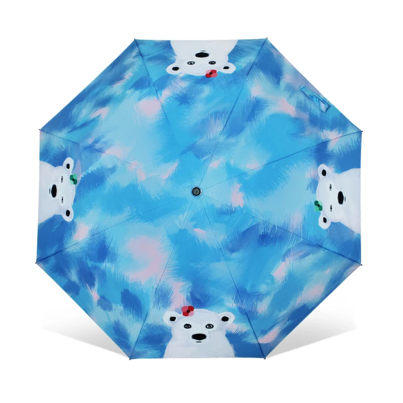 

Fashion Art Illustration Cartoon Ice Bear Rain Sun Umbrella 3 Folding Thickening 8 Rib Creative Sunshade Women Umbrellas