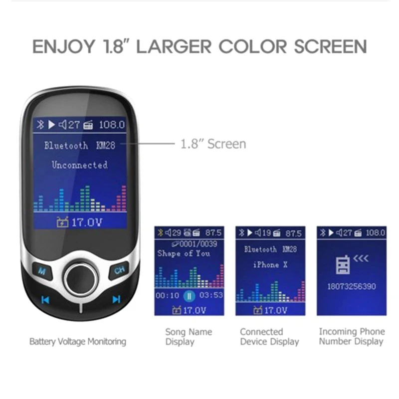 Bluetooth fm-передатчик Автомобильный MP3-плеер с 1," ЖК-дисплеем беспроводной громкой связи автомобильный комплект поддержка USB Flash TF AUX ВКЛ/ВЫКЛ