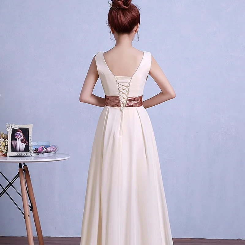 Шифоновое платье для выпускного вечера длинное однотонное без рукавов с v