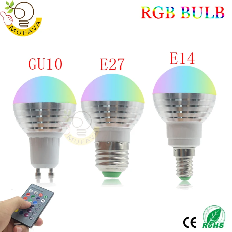 10 шт./лот рождественское Освещение E27 E14 GU10 5 Вт RGB Светодиодная лампа 110 В 220 16