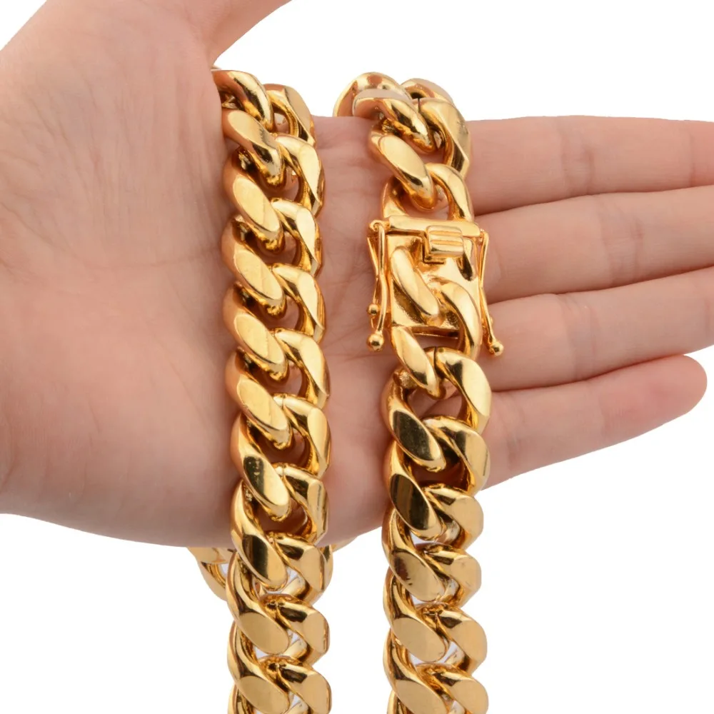 

8/10/12/14/16/18mm 7-40" Hot Stainless Steel Link Gold Miami Cuban Curb Chain Mens Womens Jewelry Necklace Or Bracelet Xams Gift