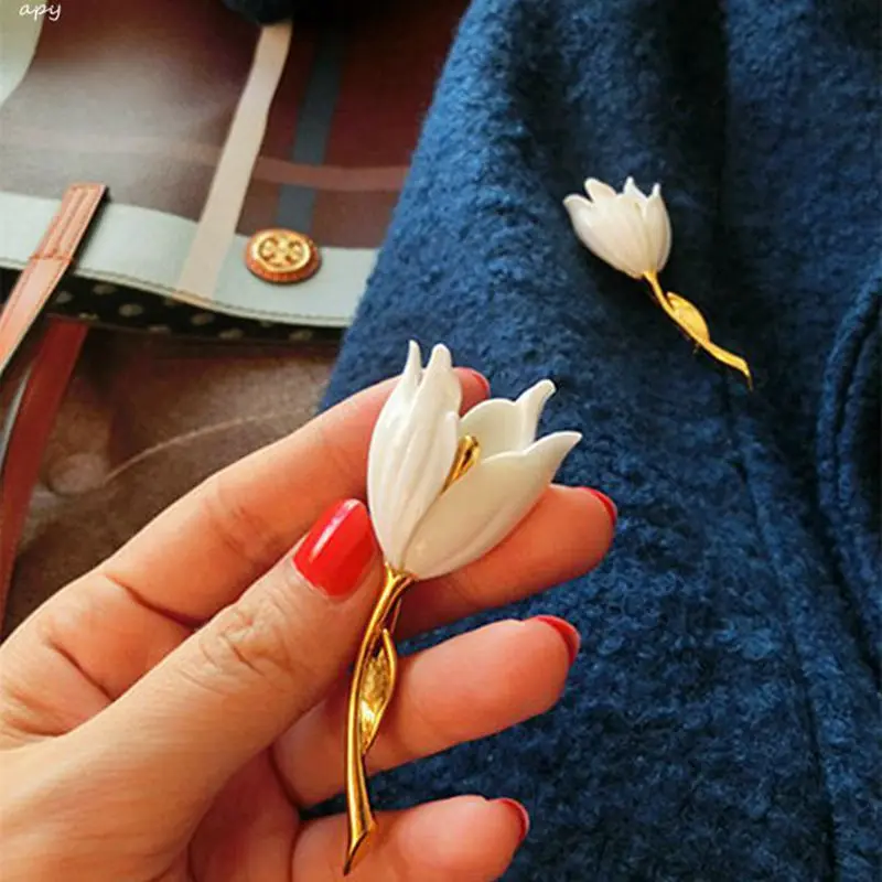 Европа Мода ristabilisce antichi белый тюльпан spilla pin Femmina catena sciarpe accessori fibbia Una spilla