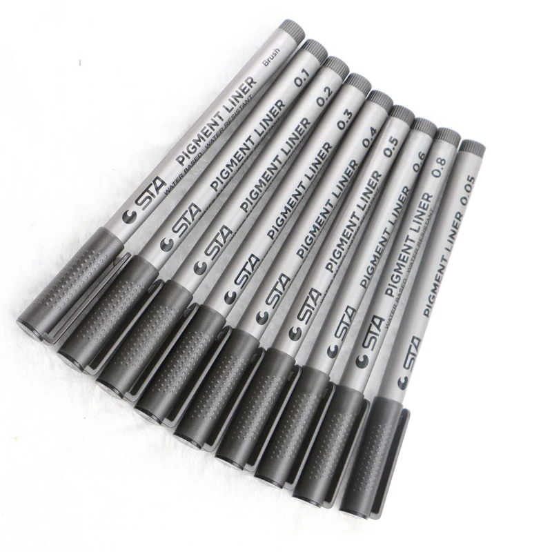 9 Pieces/Set STA Sketch Markers Art Marker Pen Different Tip Sizes Pigment Liner Water Based for Drawing Handwriting Stationery |
