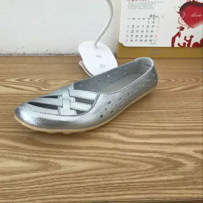 Silver Mstacchi/ г. летние туфли на плоской подошве с вырезами, женская обувь без шнуровки для отдыха, удобная женская обувь для вождения, женская обувь без застежки, размер 35-44 - Цвет: Silver