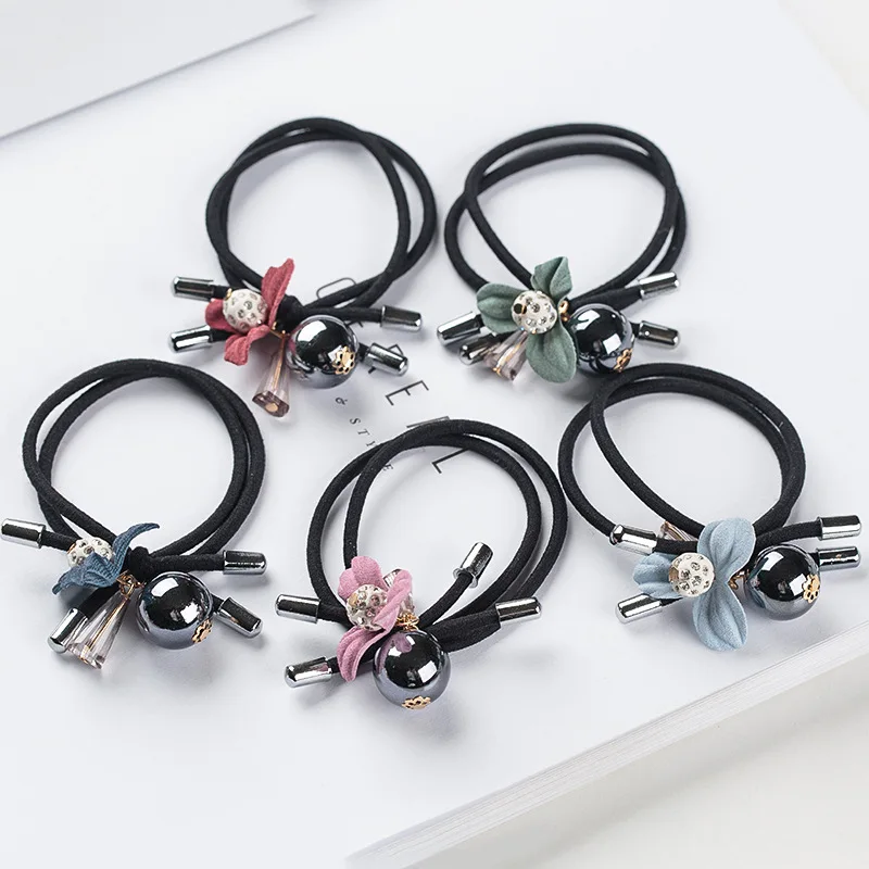 

10PCS/LOT Lovely Clover Gray Ball Elastic Hair Bands For Girls Handmade Bow Headband Scrunchy Kids Hair Accessories For Womens