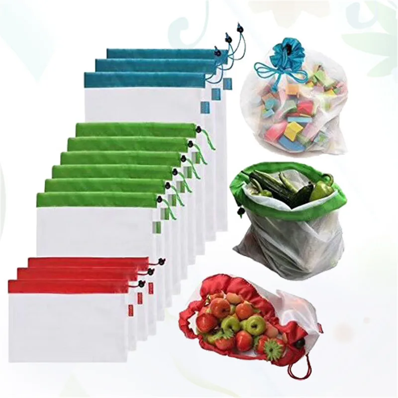 Экологичные многоразовые Сетчатые Сумки на шнурке яркая сумка для хранения