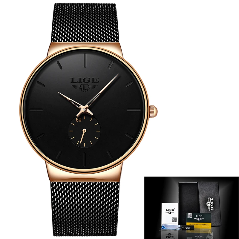 Часы наручные LIGE Мужские кварцевые ультратонкие роскошные брендовые деловые