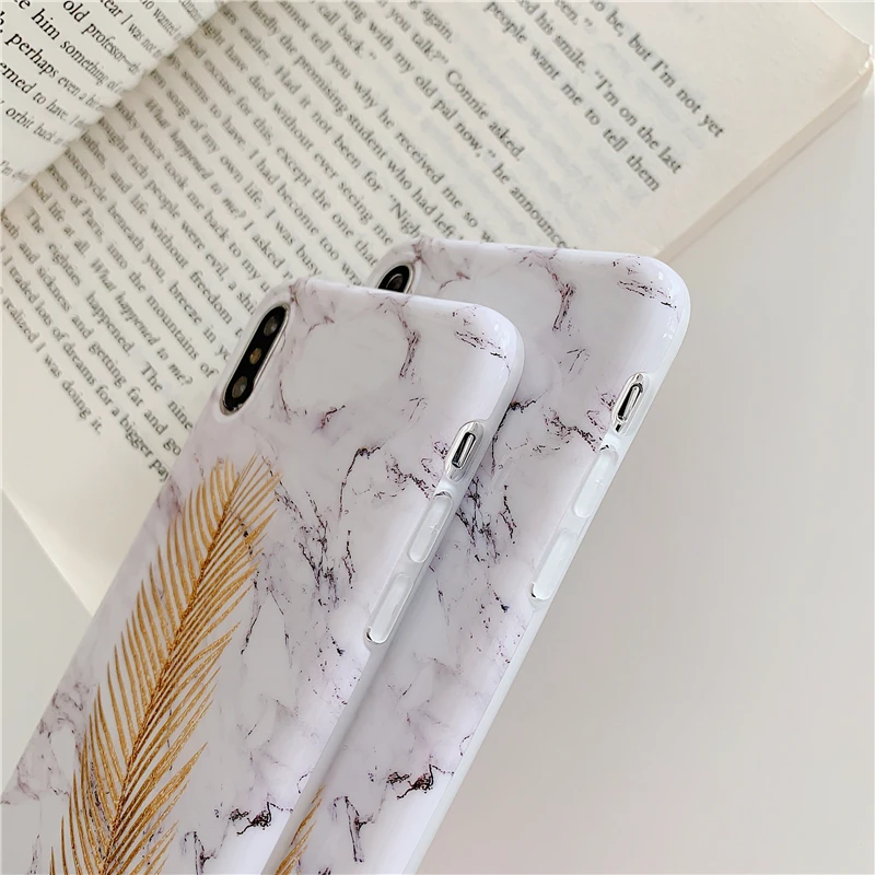 KEXIN Phone Case For iPhone XS MAX XR X Funny Gold Feather Gray Marble Design 7 8 6S Plus Anti-knock Soft Back Cover |