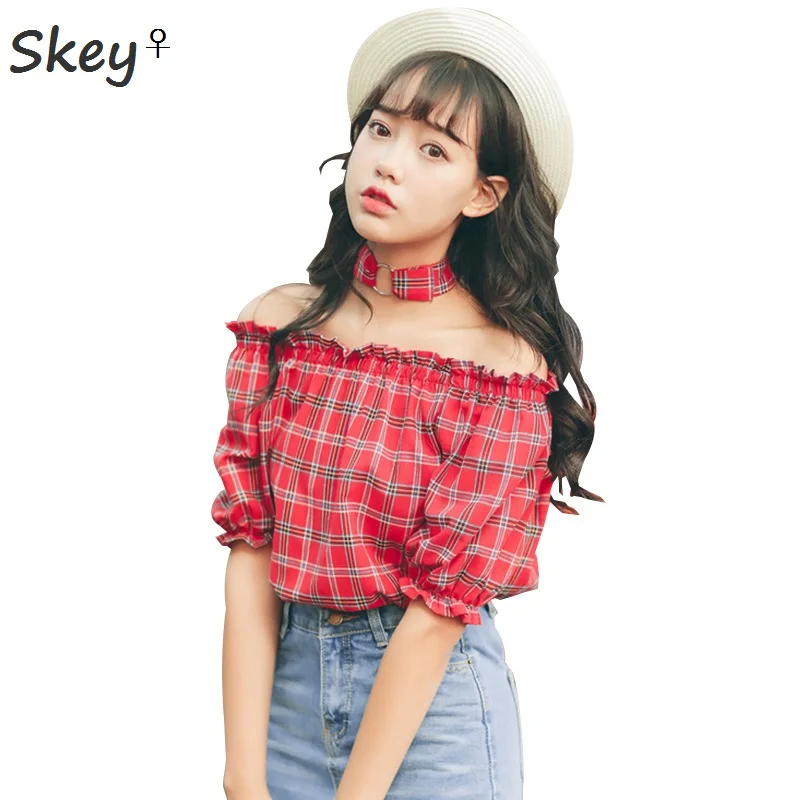 Женская клетчатая блузка с вырезом лодочкой винтажная красная рубашка на