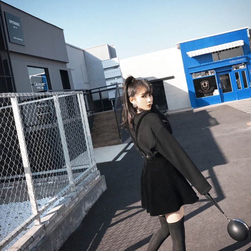 Вельветовая юбка на бретельках ELEXS короткая Студенческая с высокой талией для