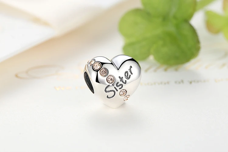 Настоящее 925 пробы, одноцветные серебряные бусины с надписью «Sister Love Heart», подходят для оригинальных браслетов WST, Аутентичные DIY ювелирные изделия, подарок