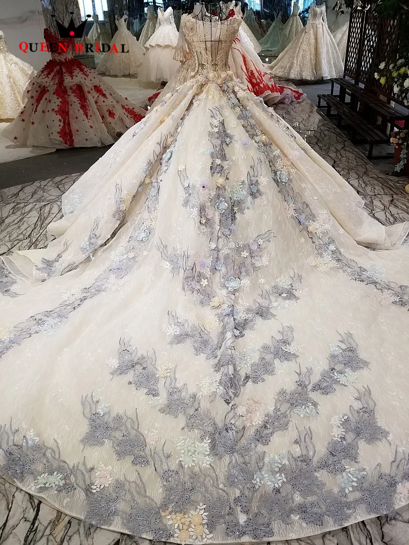 Новое поступление robe de mariee 2019 бальное платье кружевные цветы vestido noiva королевские