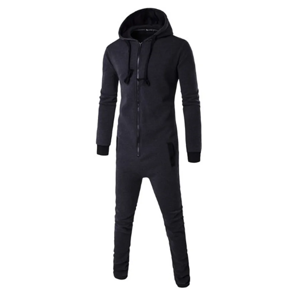 dark gray Мужская одежда для сна, Пижама для взрослых, цельная Пижама, мужские комбинезоны с капюшоном, Комбинезоны для взрослых мужчин с капюшоном, Комбинезоны на молнии - Цвет: dark gray