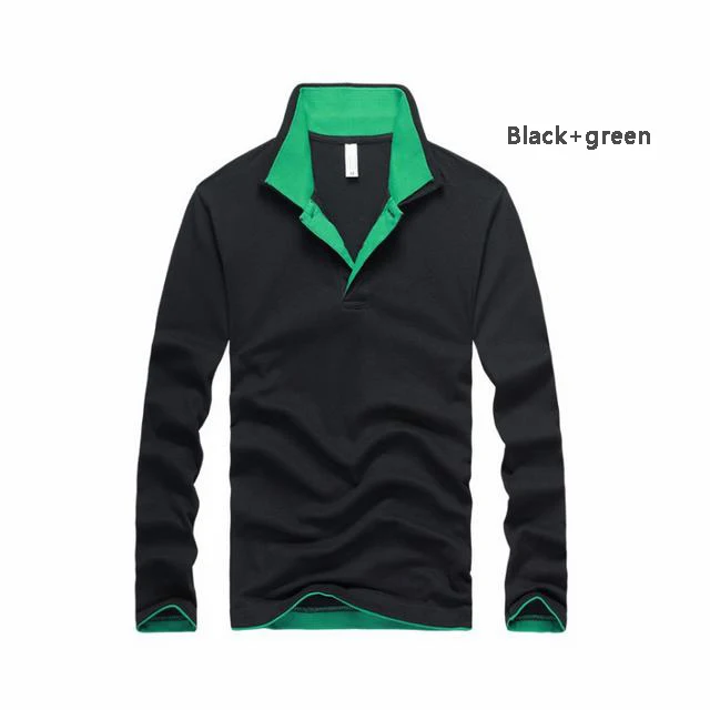 Black green Стиль мужские рубашки поло с длинными рукавами хлопковый Повседневный для мужчин лацкан поло рубашки модные тонкие мужские топы 8 цветов - Цвет: Black green