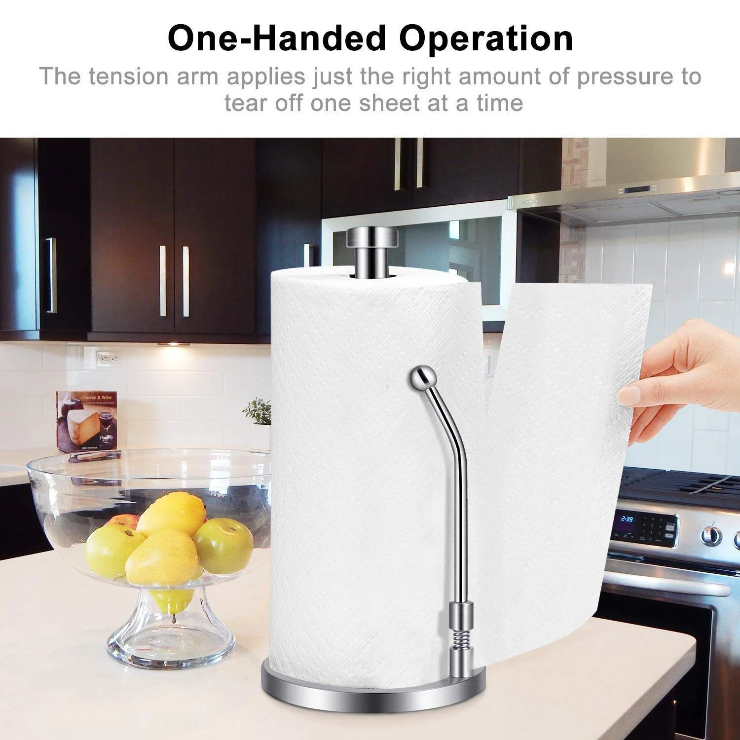 

Paper Towel Holder Stainless Steel Standing Tissue Holder One-Handed Tear, Perfect Modern Design for Kitchen