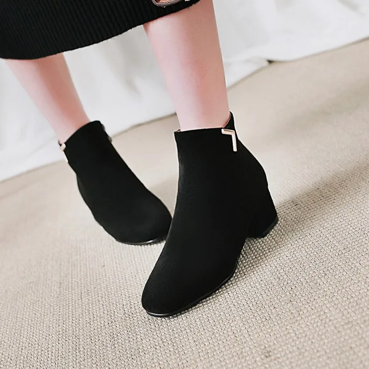 Ботильоны женские на среднем и толстом каблуке замшевые однотонные ботинки