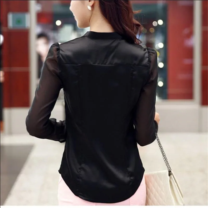 Прозрачные белые атласные блузки с длинным рукавом для женщин 2018 весна осень