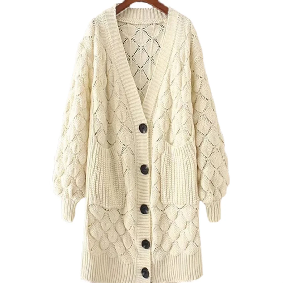 Женские длинные свитера кардиганы на осень и зиму однобортный вязаный свитер с