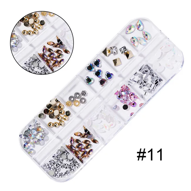 A11 Multi-size Nail Rhinestones 3D Crystal AB Clear Nail Stones Gems Pearl DIY Nail Art Decorations Gold Silver Rivet Rhinestone - Цвет: A11