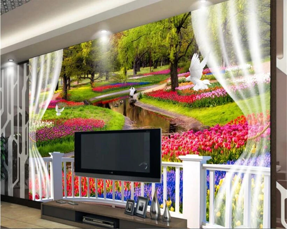 Новинка 2018 г. модные персональные Супер Шелковистые обои с цветами море ТВ фон