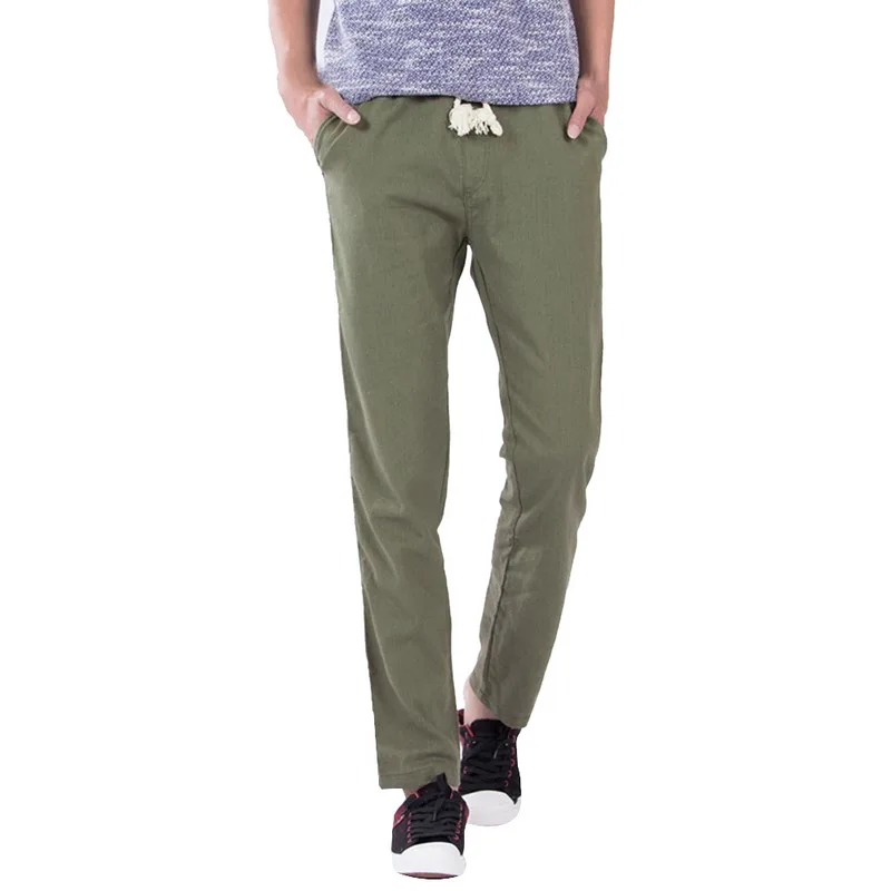 army green Style A Litthing льняные брюки для бега мужские летние повседневные тонкие прямые спортивные брюки для бега мужские хлопковые брюки - Цвет: army green Style A