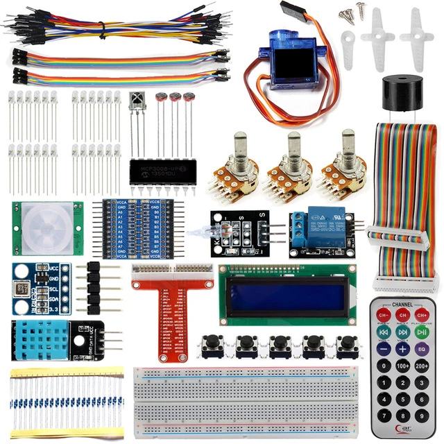 Малина Pi 3 Starter Kit Ultimate учебный комплект 1602 ЖК-дисплей SG90 Servo светодио дный реле резисторы+ с GPIO Плата расширения перемычку