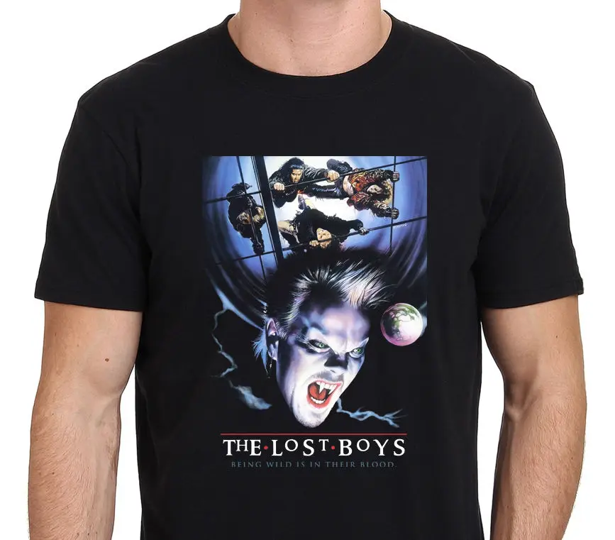 Lost Обувь для мальчиков фильм ужасов 1987 футболка Для мужчин черный Размеры: S-XXL |